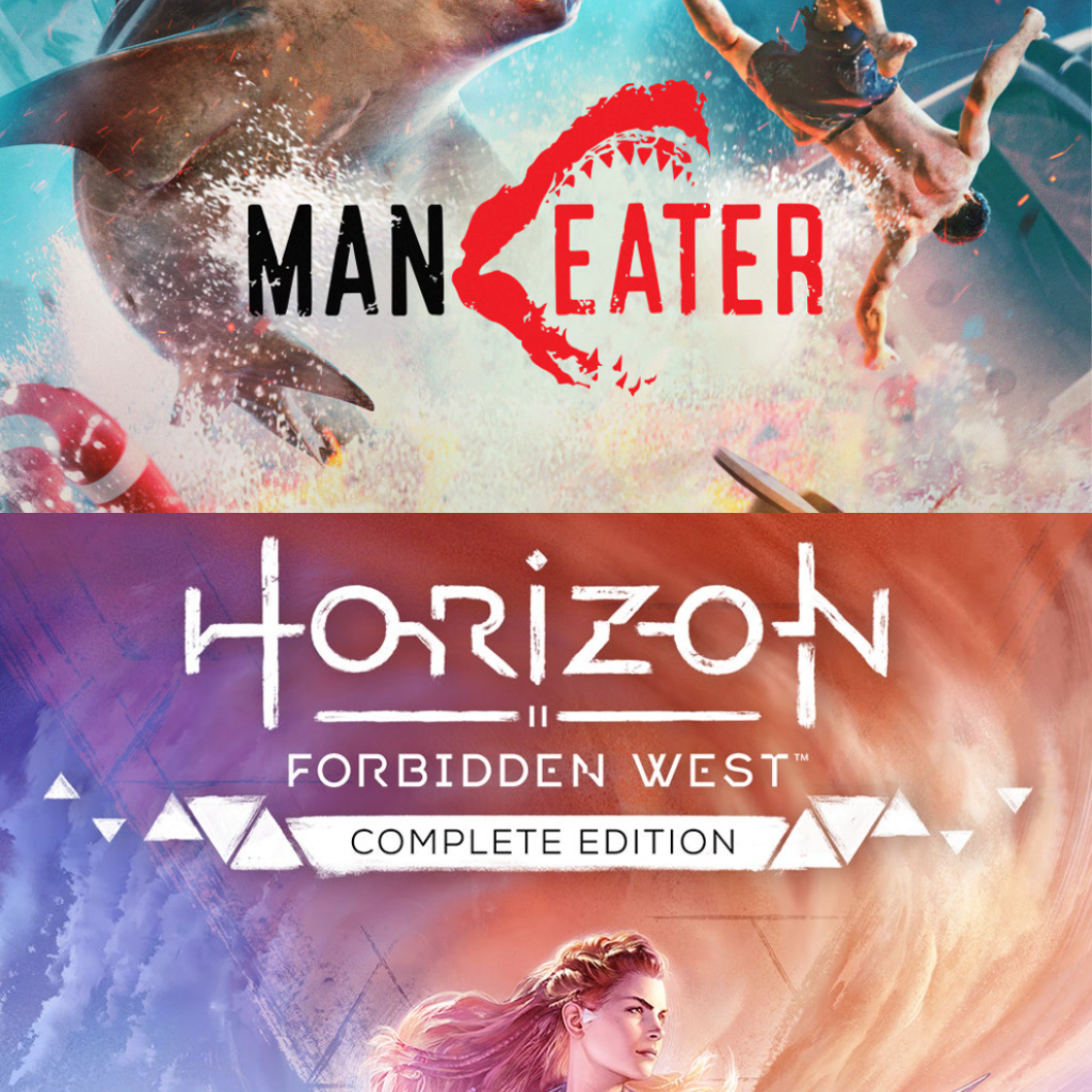 Maneater + Horizon Zero Dawn: Remastered Complete Edition + Thumper + The Witness + Rez Infinite + Enter the Gungeon + Moss + Paper Beast + Abzu + Subnautica + Astro Bot Rescue Mission + Ratchet & Clank + Yu-Gi-Oh! Master Duel cover
