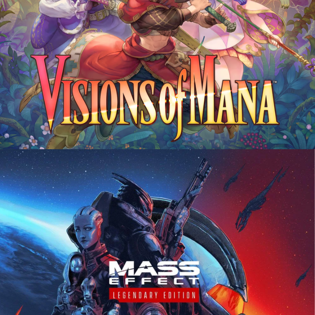 Visions of Mana PS4 & PS5 + Mass Effect Legendary Edition + Yu-Gi-Oh! Master Duel cover
